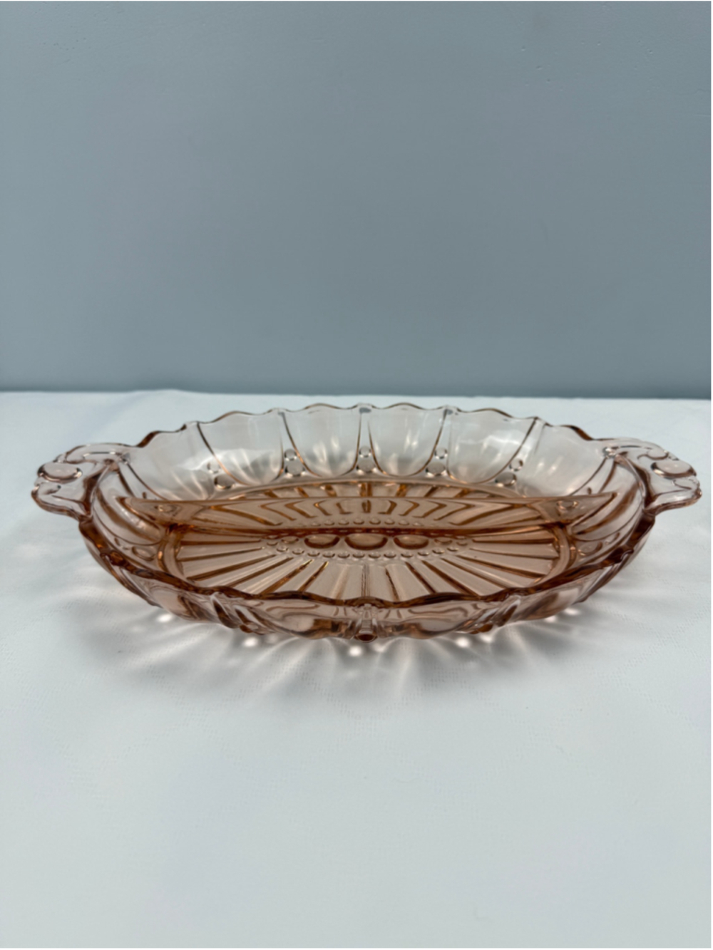 Vintage Anchor Hocking Oyster and Pearl Divided Serveware Relish Dish Pink Glass
